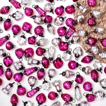 25 Pieces Pink and Silver Coloured Glass Christmas Ornament